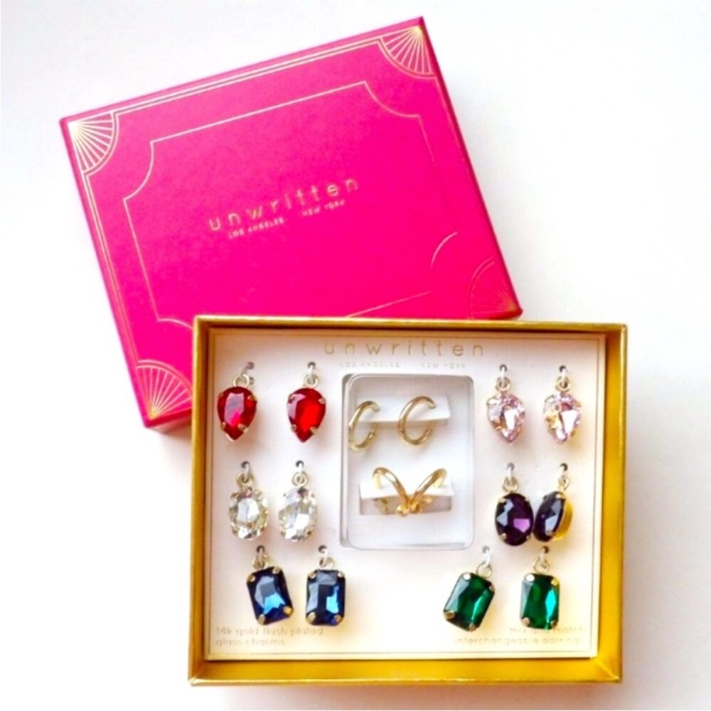 Unwritten Multi-Color Glass and Gold plated Interchangeable Hoop
Earring Set NWT